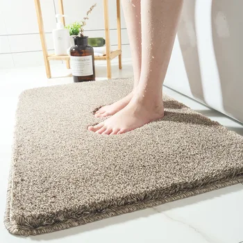 

Pure color water absorption rectangular rug polyester flocking soft yarn bedroom carpet mats Home porch bathroom mat