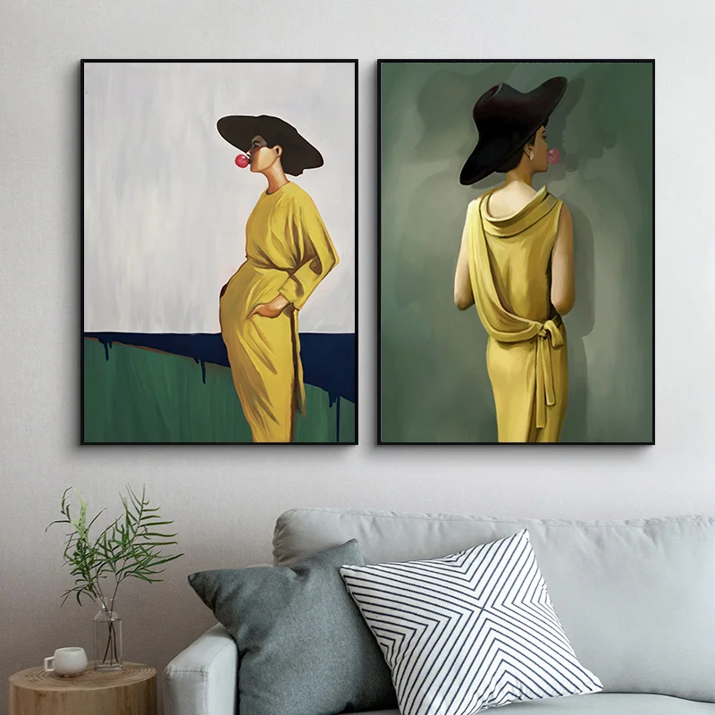 

AAHH Big Size Canvas Portrait Posters Wall Pictures Back View of Nordic Couple In Dark Green Hat Blowing Bubbles for Living Room