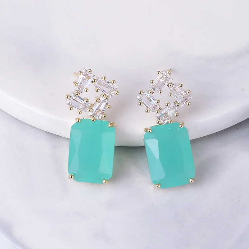 Геометрические серьги с турмалином и камнем модные женские ручной работы