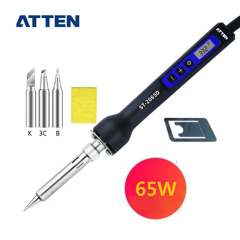 ST-2065D with tips ATTEN Электрический паяльник с регулируемой температурой, портативная цифровая паяльная станция, ЖК-дисплей, автоматический режим сна, ESD ST-2080D - Цвет: ST-2065D with tips
