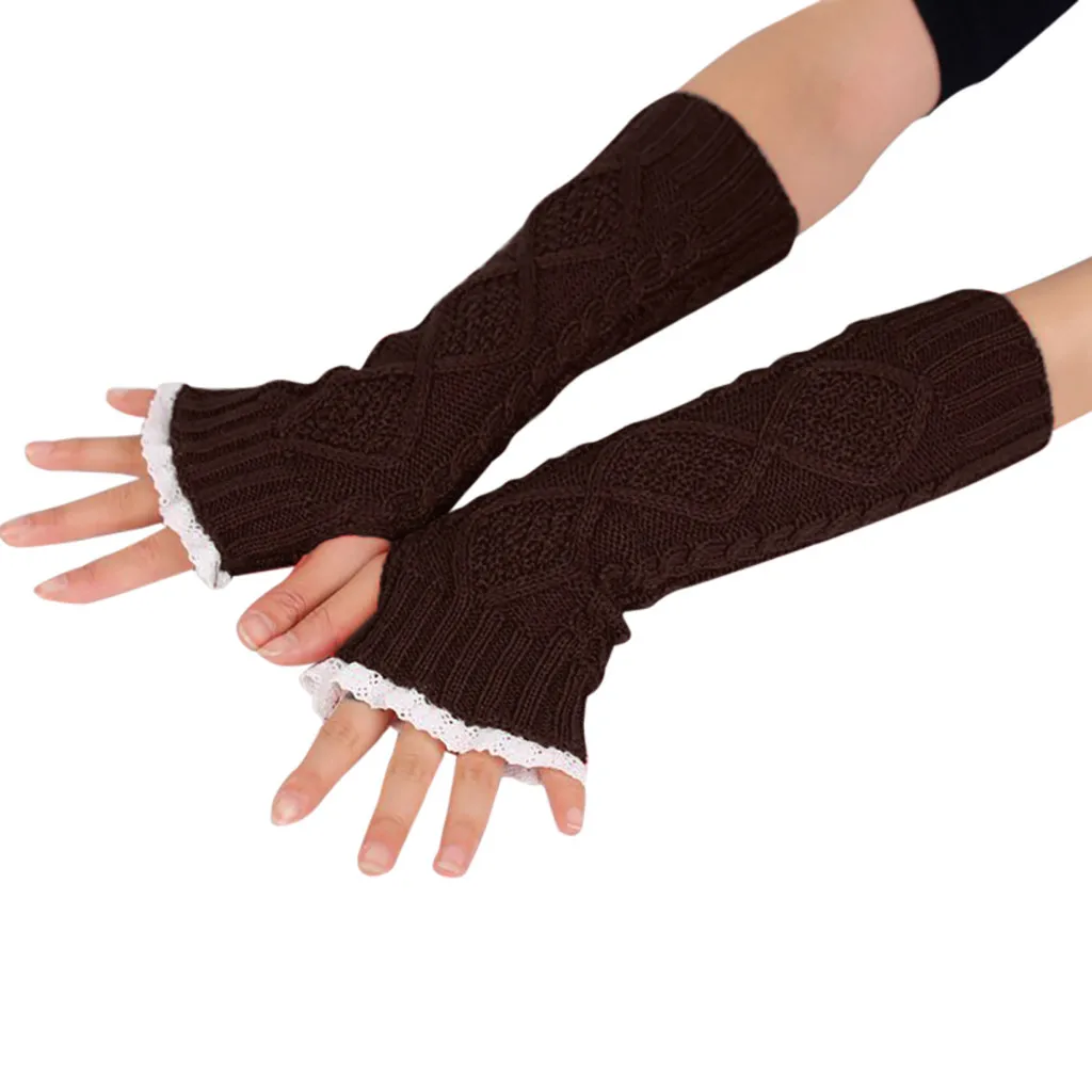 SAGACE, модные вязаные перчатки для женщин, зимние теплые вязаные перчатки, кружевные, с цветами, мягкие, на пуговицах, открытые, без пальцев, спортивные перчатки для девочек