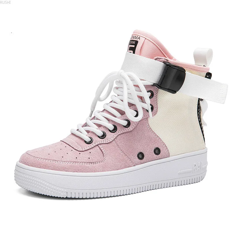 

Hip Hop New Women's Shoes Autumn Korean Version Mix and Match Pink Leisure Sports High Top Shoes Women's Board Shoes