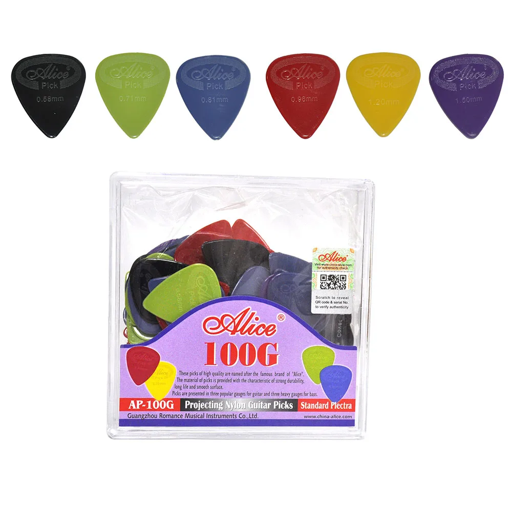 Alice Projecting Nylon Guitar Picks Standard Plectra AP-100G Multi Thickness 100pcs/pack