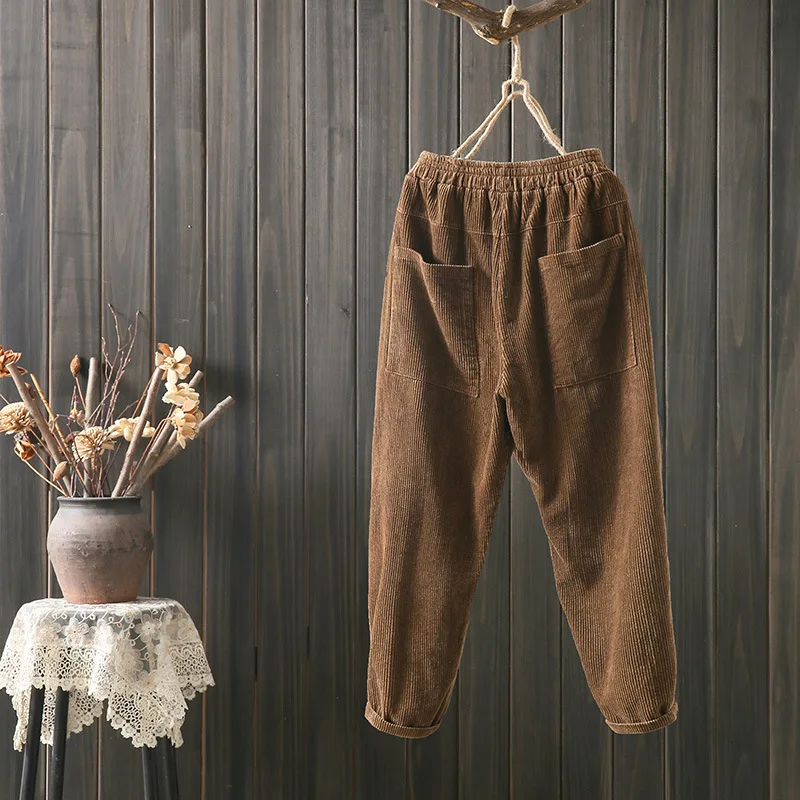 

Women Autumn Winter Fashion Brand Vintage Style Corduroy Ankle Length Large Size Harem Pant Female Casual Solid Coloar Trousers