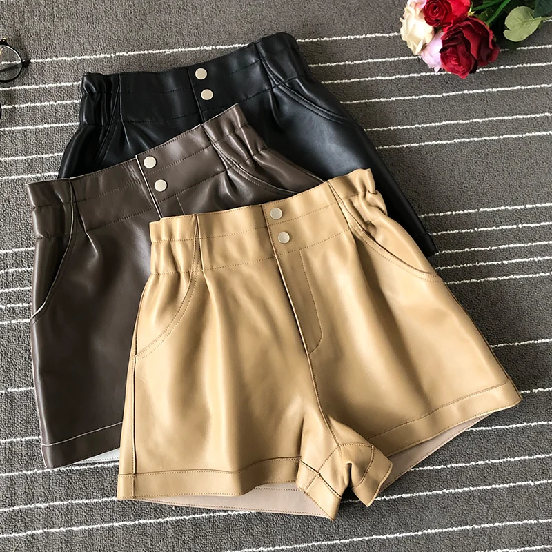 2019 Herfst vrouwen lederen wijde broek mode lederen korte broek B108 2019 Herfst vrouwen lederen wijde broek mode lederen korte broek B108