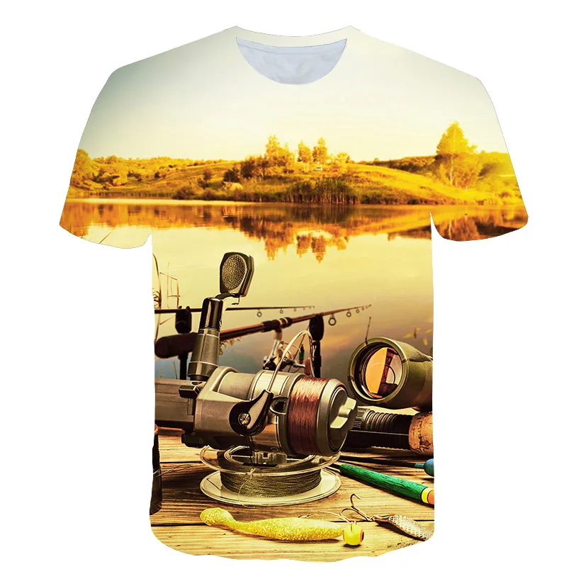 Детская футболка с рыбкой футболка с 3d принтом Забавные футболки футболка в стиле хип-хоп для мальчиков и девочек одежда с рыбаком, рыболовом, металлом повседневные топы
