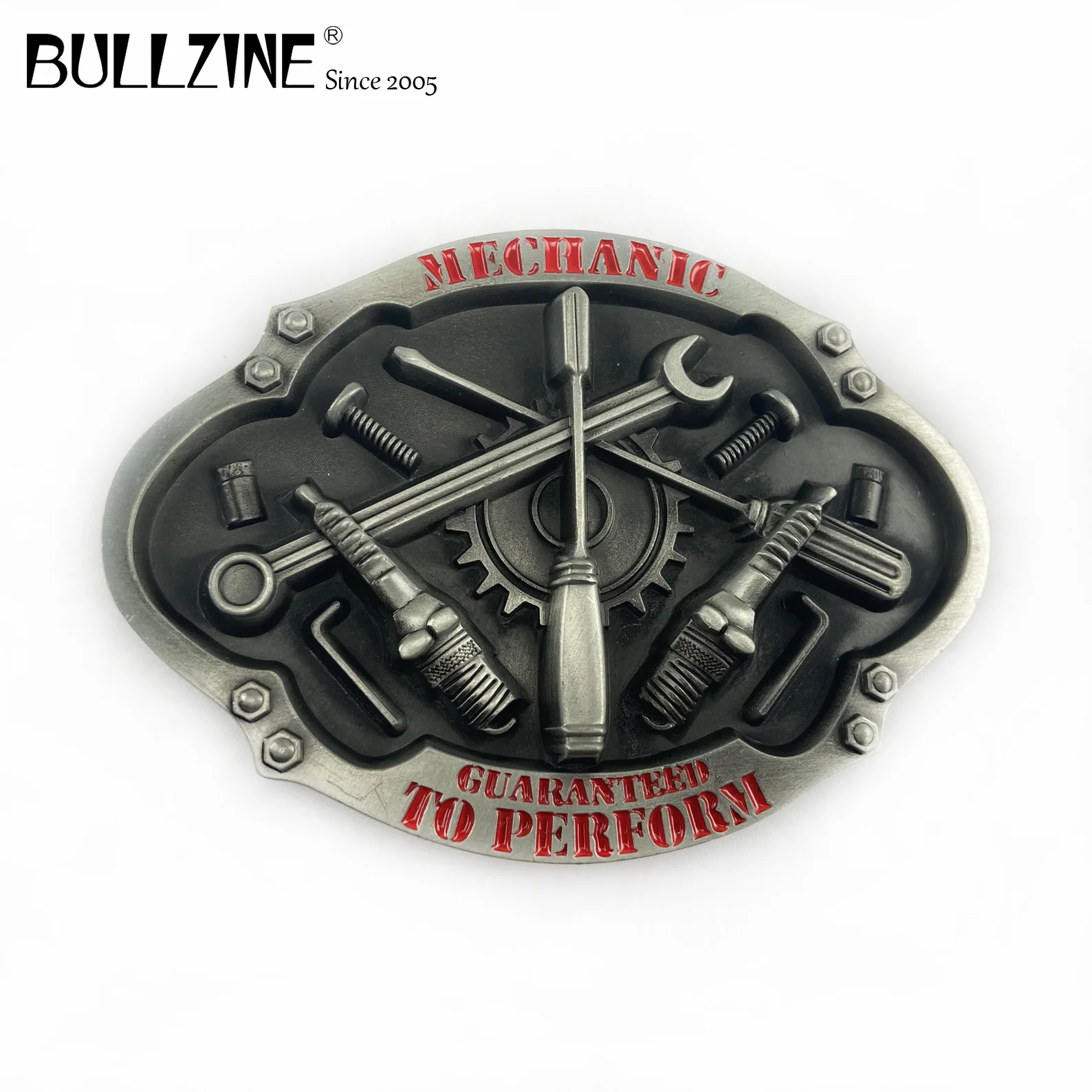 Bullzine Wholesale zinc alloy Mechanic belt buckle with pewter finish