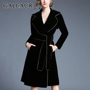 

GALCAUR Velour Lace Up Windbreaker Female V Neck Long Sleeve High Waist Tunic Pocket Autumn Womens Trenches 2020 Fashion New