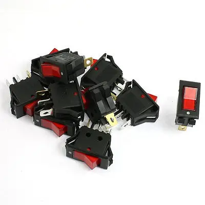 

10 x Red Indicator Light 3 Pins SPST ON OFF Rocker Boat Switch