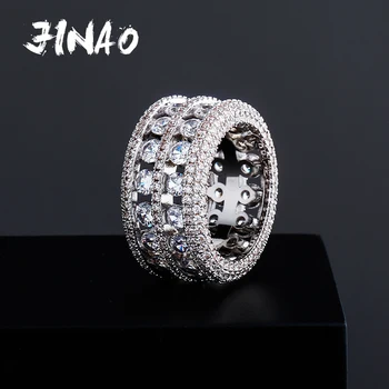 

JINAO Hip Hop Men 2 Row Ring Gold Silver Color Plated Iced Out Micro Pave CZ Stone Ring for Men Women Bling Party Jewelry