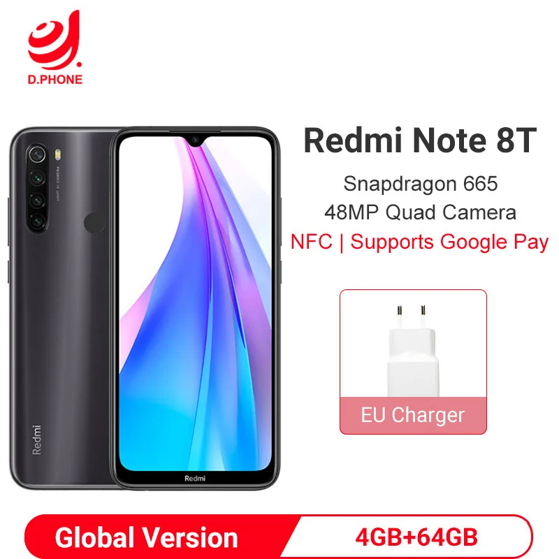  Xiaomi Redmi Note 8T 4GB 64GB Global Version Smartphone Snapdragon 665 48MP Quad Camera 6.3