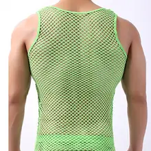 Simple Men Undershirt Sheer Sexy Hollow Out Crew Neck Underwear  Undershirt    Men Underwear