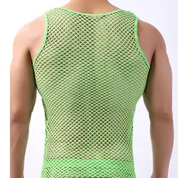 Simple Men Undershirt Sheer Sexy Hollow Out Crew Neck Underwear  Undershirt    Men Underwear