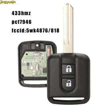 

jingyuqin Remote Key 5WK4 876/818 433MHZ ID46 Chip For Nissan Elgrand X-TRAIL Qashqai Navara Micra Note NV200 2 Button Key Fob