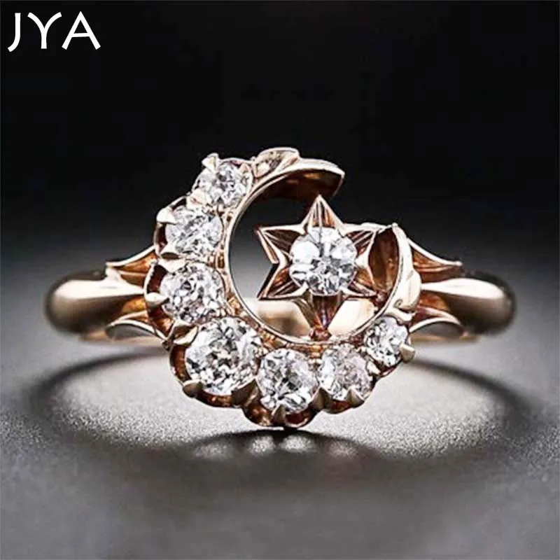 Cpop Vintage Luxurious Ring New Moon and Star with Zricon Simple Personality Grace Rings for Women Girl Elegant Mature Jewelry | Украшения