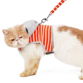 

Cat Chest Strap Adjustable Cat Harness And Leash Set New Adjustable Pet Cat With Hat Traction Fashion Stripe Chest Strap