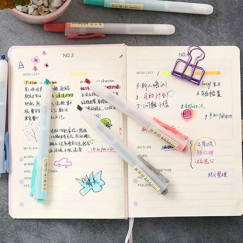 Colors Pastel Highlighters Stationery Fluorescent Marker School Supplies  Student Marker Textbook Highlighter Gentle Eye Care - AliExpress