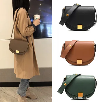 

2020 New Wide Shoulder Strap Semi-circular Cow Leather Saddle Bag Retro Wild Organ Bag Luxury Handbags Women Bags Designer