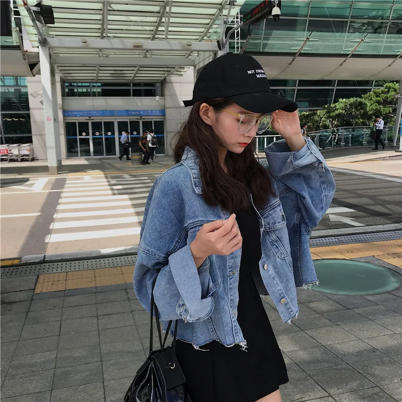 Manya Autumn New Style Korean-style Loose-Fit Slimming Versatile by Age Washing Fur Trim Long Sleeve Cowboy Short Jacket Women's