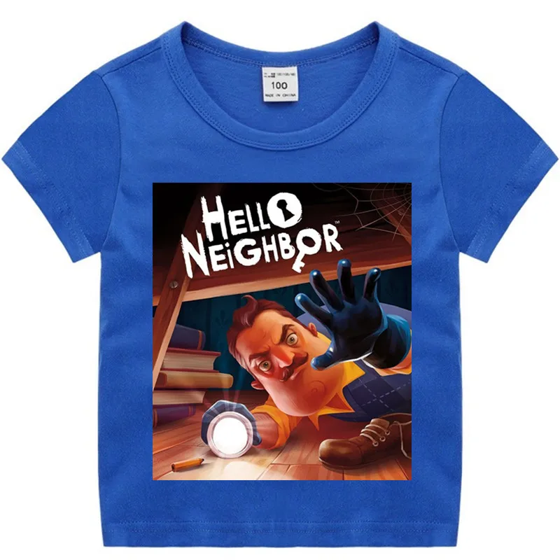 T127T-blue Хлопковая футболка с аниме «Hello neigher» для маленьких мальчиков и девочек детская Рождественская рубашка детская футболка для малышей с героями мультфильмов Роскошный топ - Цвет: T127T-blue