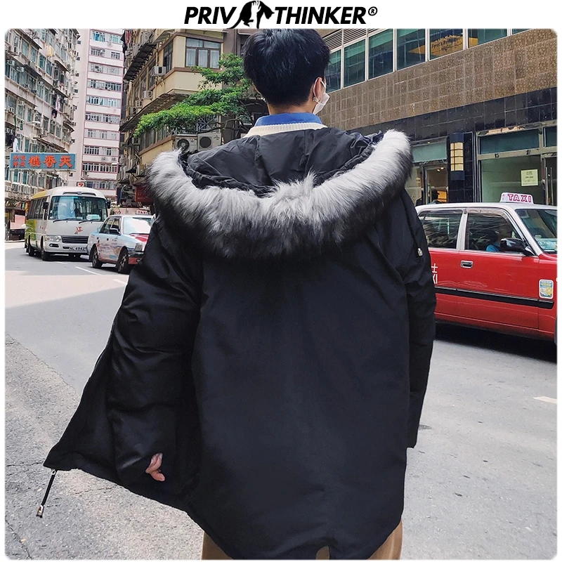 Privathinker, Мужская Утепленная парка с капюшоном и большим меховым воротником, пальто для мужчин, зима, утолщенная Теплая мужская куртка в стиле хип-хоп, свободная Повседневная парка