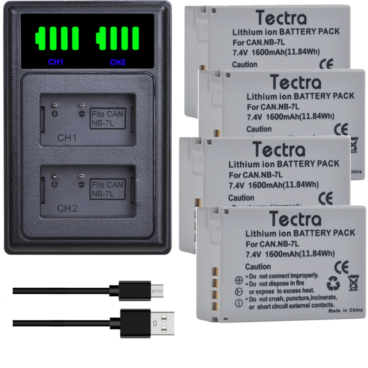 4 шт. аккумуляторы на 1600 мА · ч 7 л NB7L + двойное зарядное устройство USB со