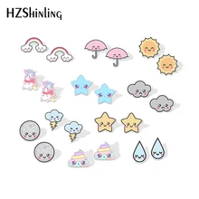 Новинка, акриловая серьга в виде улыбающейся звезды, облака, зонта, Погодная полимерная серьга, эпоксидные серебряные серьги в усадку