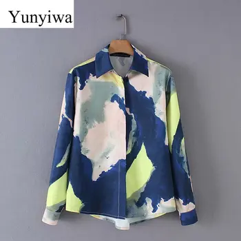 

Women Vintage Gradual Change Tie Dyed Printing Casual Business Blouse Shirts Women Blusas Chic Long Sleeve Chemise Tops