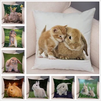 

Cute Rabbit Bunny Cushion Cover Pillowcase Pillow Covers for Sofa Car Home Decor Pet Animal Pillow Cover Cotton Plush 45x45 cm