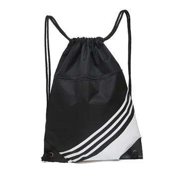 

striped Drawstring Backpack Waterproof polyester Shoulder bag Outdoor Sports Backpack outer zip pocket light gym bag