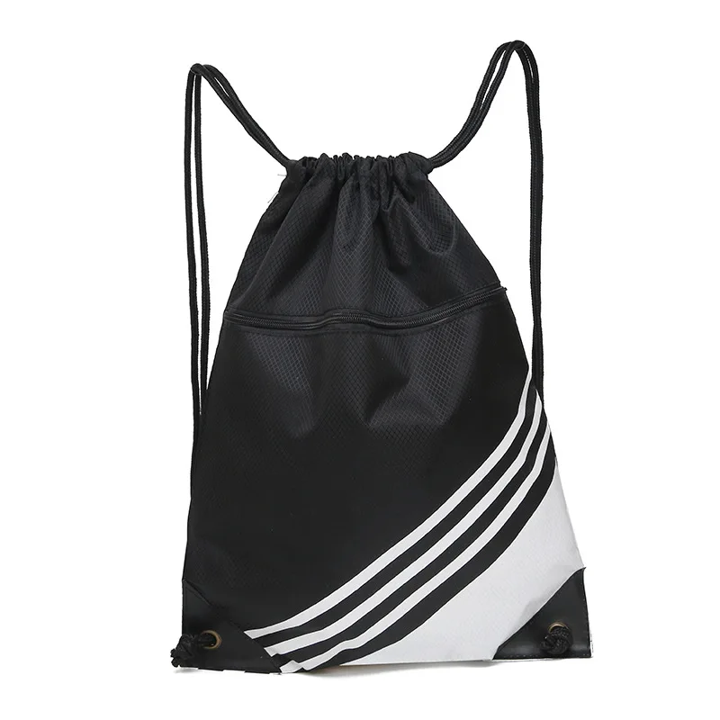 

striped Drawstring Backpack Waterproof polyester Shoulder bag Outdoor Sports Backpack outer zip pocket light supreme gym bag