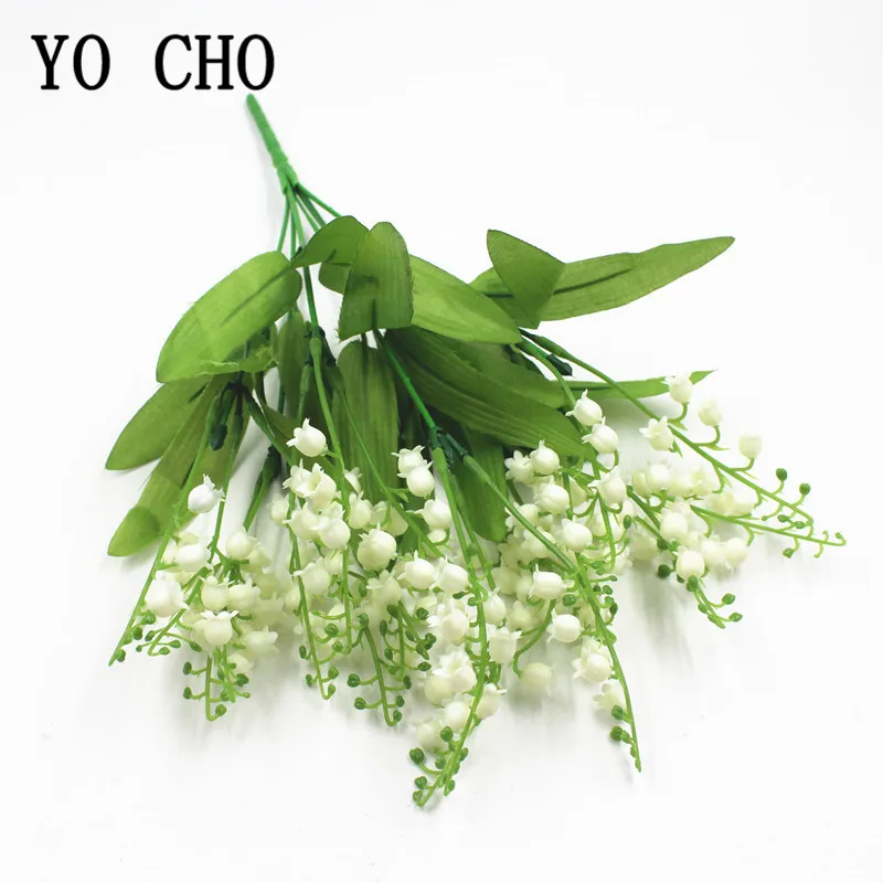 Artificial Flowers Lily of the Valley 7 Branches Fake Plastic Lily Flower Bridal Bouquet Wedding Party Decor Flores Artificiales