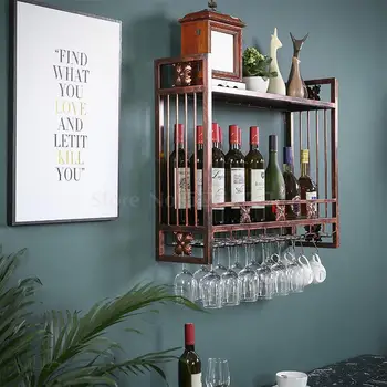 

Wine rack wall hanging creative red wine cup holder upside down European double-layer rack hanging wall wine rack home