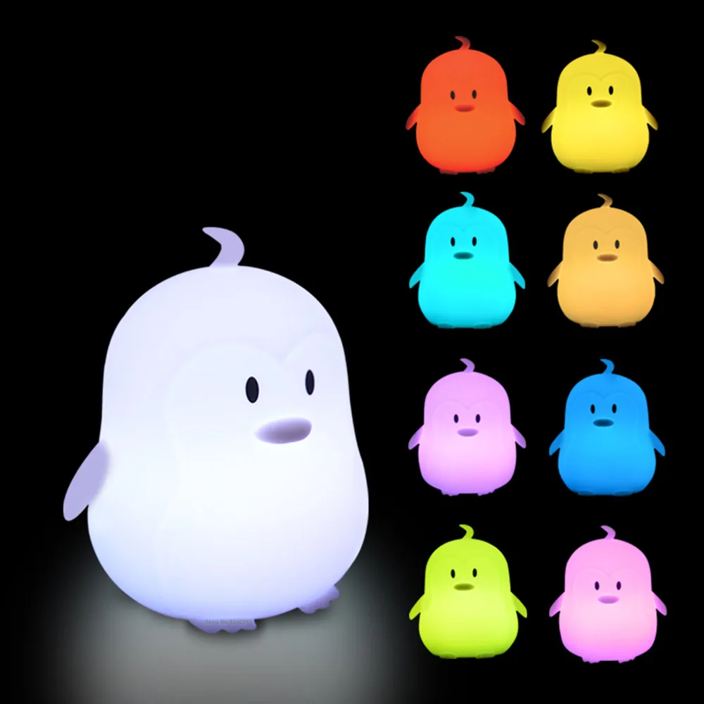 Silicone Penguin Night Light Touch Sensor Remote Control Dimming Timer Rechargeable RGB LED Night Lamp for Children Baby Gift mushroom night light