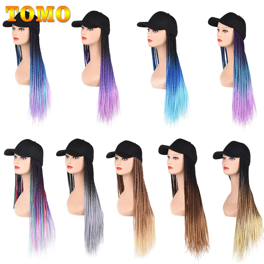 Synthetic Hair Wigs TOMO Baseball Cap Box Braided Wigs For Black Women Ombre Synthetic Twist Braid Hair Extension Cornrow Wig with Adjustable Hat