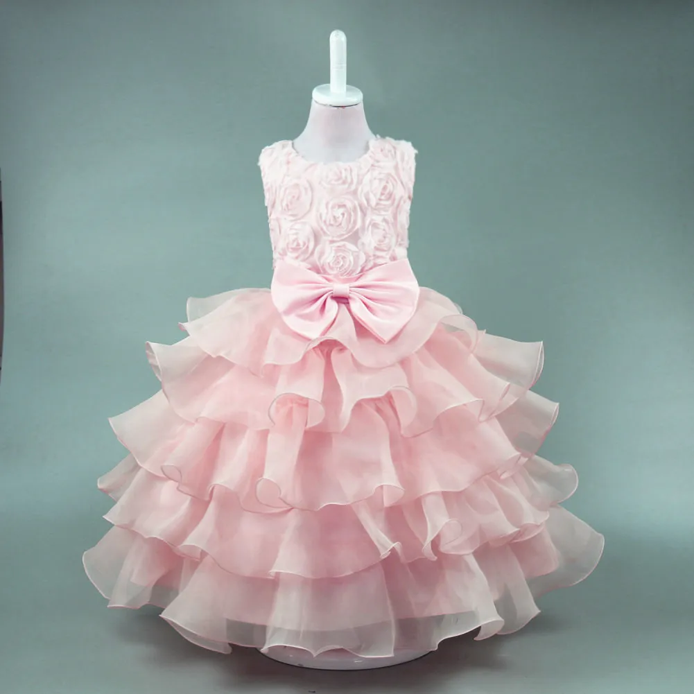 Оригинальное платье с бантом в Корейском стиле для девочек; платье на бретельках; розовое детское свадебное платье