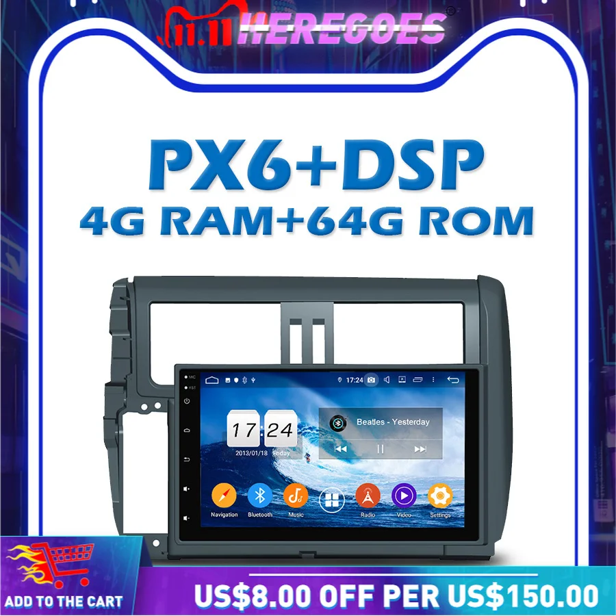 PX6 Car DVD Player DSP Android 10.0 4GB + 64GB IPS Wifi Bluetooth 5.0 RDS RADIO GPS map For Toyota PRADO 2010 2011 2012 2013 | Автомобили