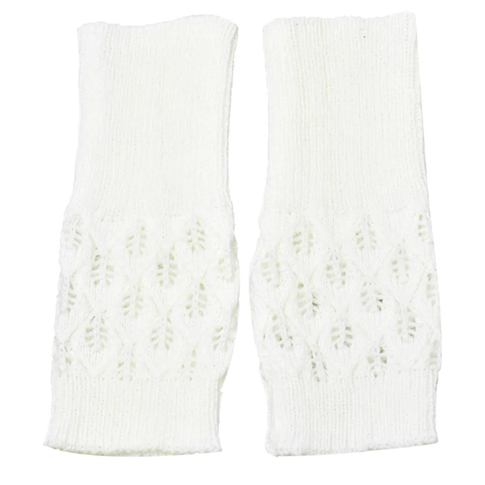 Женские перчатки осень-зима, тянущиеся вязаные варежки, выдалбливают листья, вязаные перчатки, спортивные перчатки для езды на велосипеде с сенсорным экраном - Цвет: White