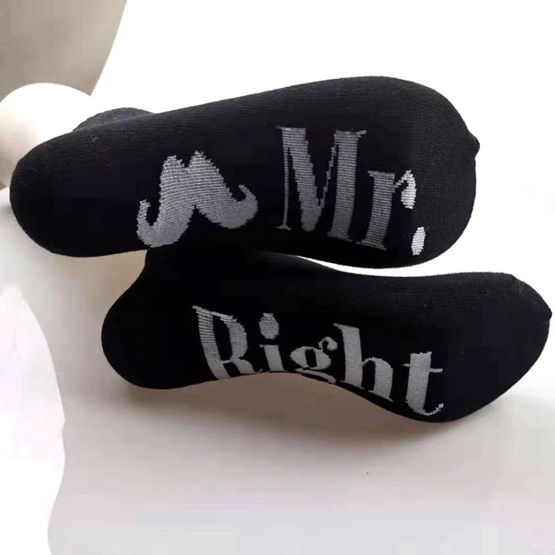 Модные парные носки, MR. Rignt mr. Right, носки с буквами, забавные хлопковые белые и черные носки для скейтборда
