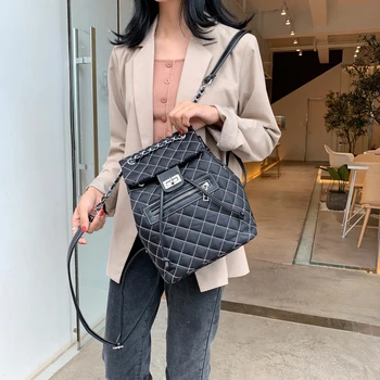 

2019 fashion lattice Women Backpack 2019 Casual Bagpack PU Leather Women Bags Ladies School Backpack Shoulder bag
