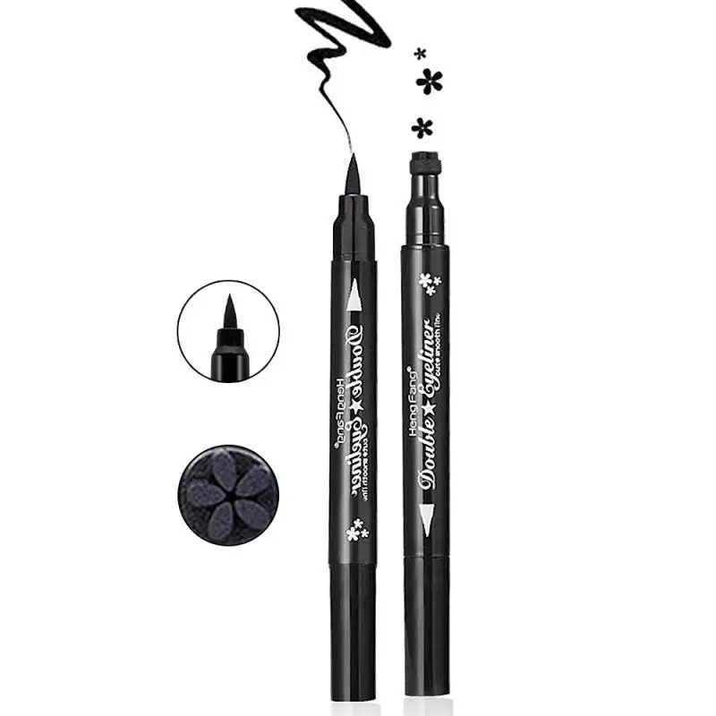 Двухголовый черный жидкий карандаш для глаз водостойкий стойкий Быстросохнущий карандаш для глаз с печатью в виде звезды луны сердца TSLM2 - Цвет: Flower Stamp