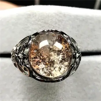 

15x12mm Natural Ghost Phantom Quartz Crystal Ring For Woman Lady Man Beads Garden Gemstone Silver Adjustable Ring Jewelry AAAAA