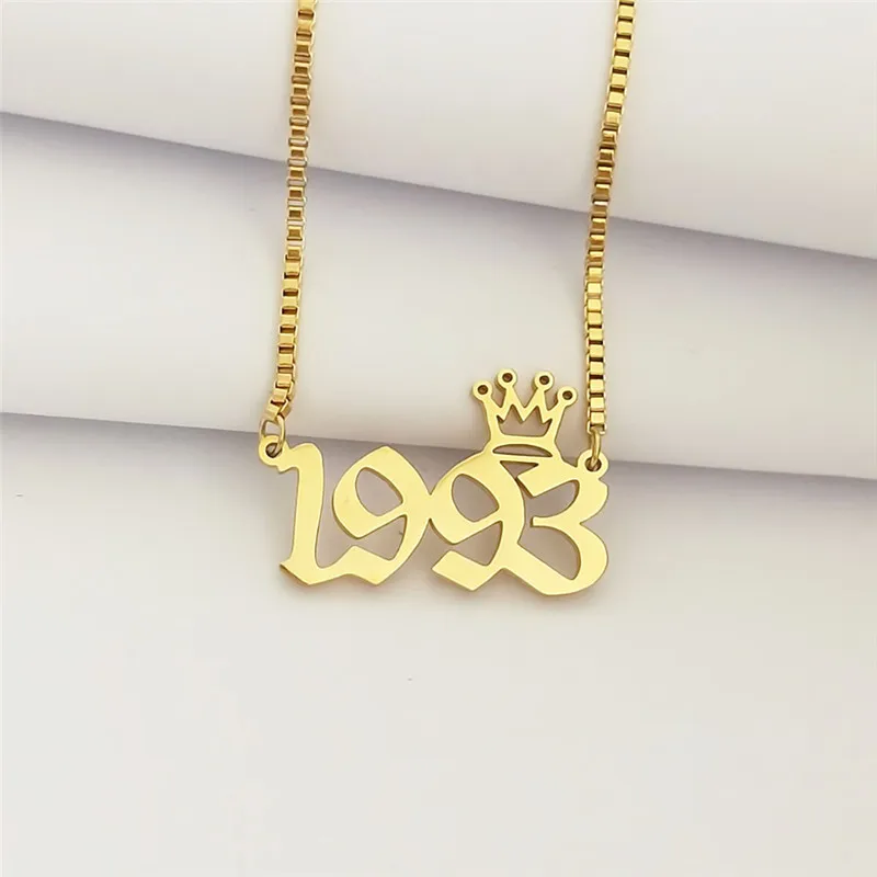 Gold 1993 10 шт объемное ожерелье для женщин и мужчин, подарок на год, Старое Английское ожерелье с цифрами, ювелирные изделия из нержавеющей стали, Золотое серебряное ожерелье-чокер - Окраска металла: Gold 1993