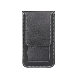 Genuine Leather Wallet Card Holder Phone Bag with Belt Clip - Men's Waist Holster Pouch - (L) 5.5 - 6.2 inch (Black)