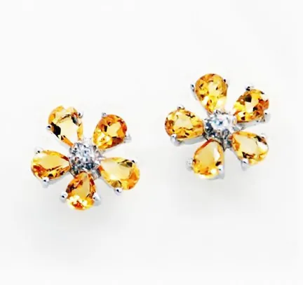 natural citrine Серьги-гвоздики в цветочном стиле с натуральным цитрином или гранатом,, Стерлинговое Серебро 925 пробы, 0.25ct* 10 шт., драгоценный камень X910298 - Цвет камня: natural citrine