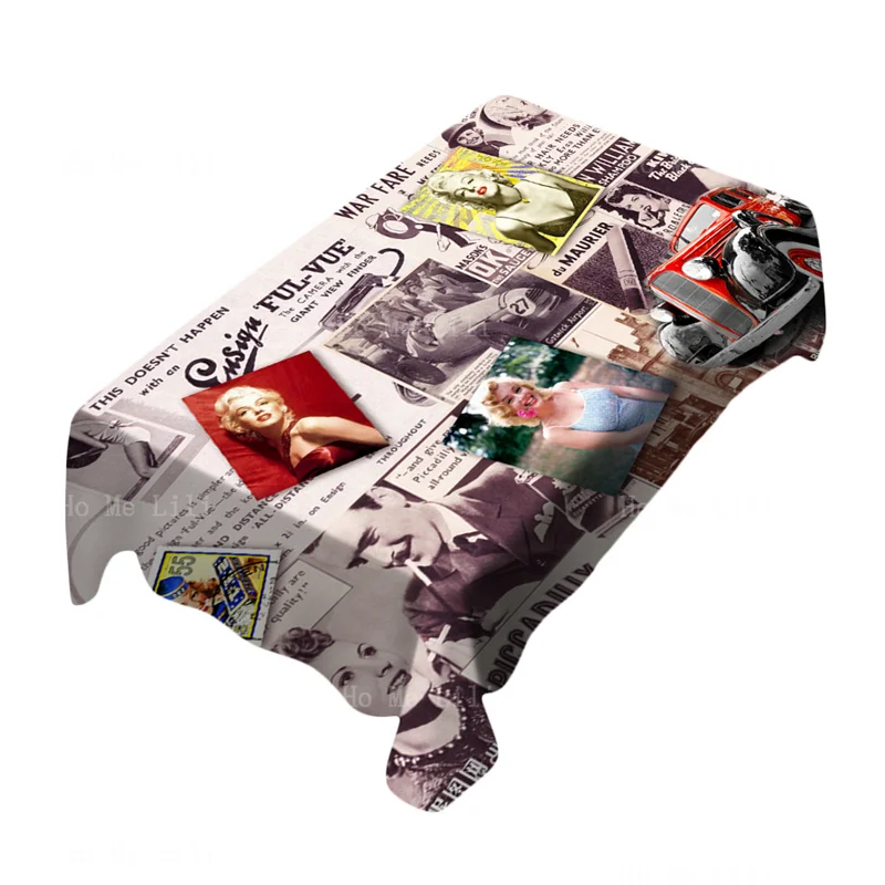 

Vintage Marilyn Advertisement Themed Rectangle Tablecloth Monroe Newspaper Car Retro European Style America Personality Design