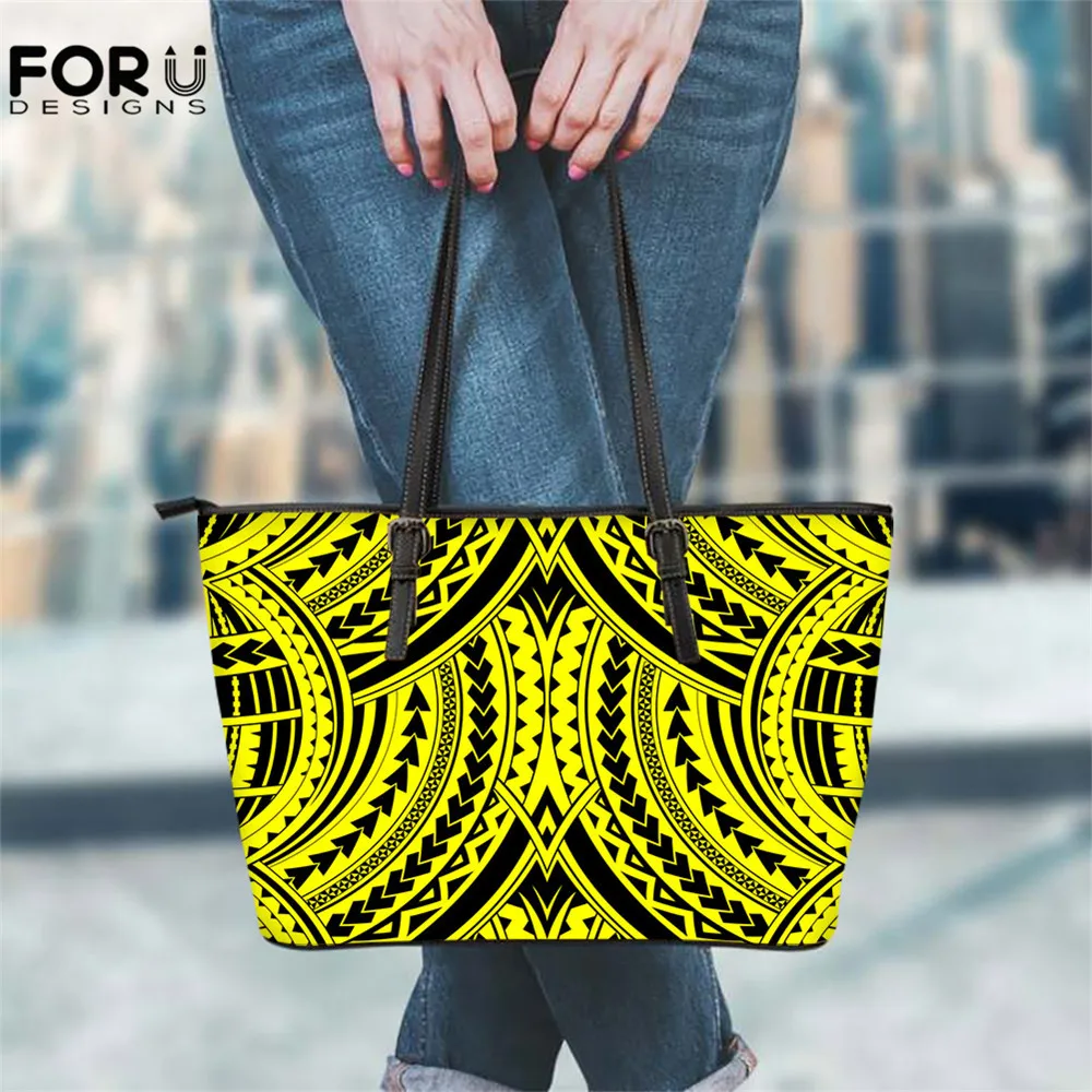 

FOURDESIGNS Women Fashion Handbag Maori SamoanStyle Ornament Brand Designer Ladies Large Capacity PU Leather Shoulder Bag Totes