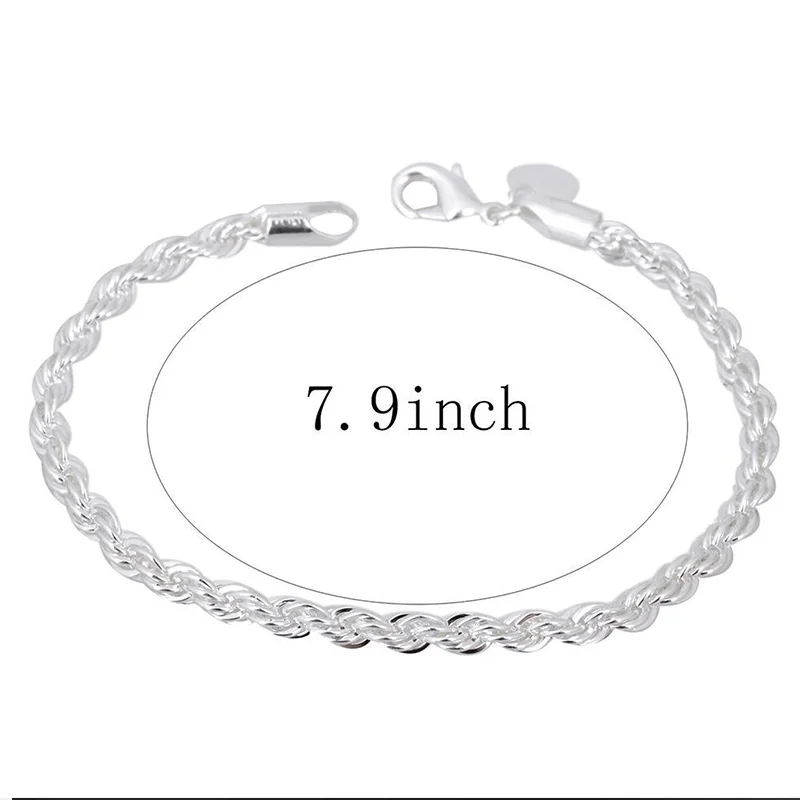 Silver Color Twisted Bracelet Women Men Fashion Solid Wedding Bride Charm Chain Female Elegant