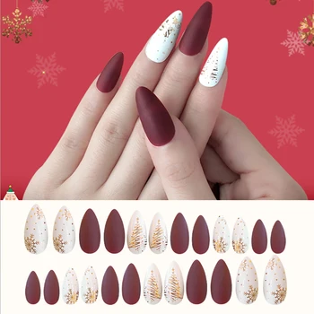 Cena 2020 Nowe świąteczne Sztuczne Paznokcie Pełne Francuskie Akrylowe Tipsy Super Błyszczący Efekt Metaliczny Stiletto Manicure Porady Salon Pielęgnacji Paznokci