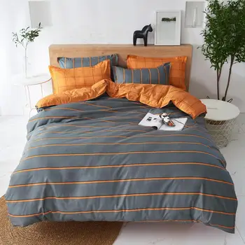 

Grey Stripe Kid Bed Cover Set Plaid Cartoon Duvet Cover Adult Child Bed Sheets and Pillowcases Comforter Bedding Set